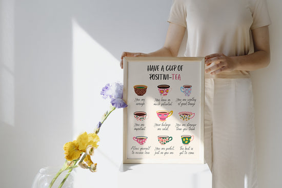 Positivi-tea Positivity Self Affirmation Self Care Digital Print Self Empowerment Positive SelfTalk Therapy Office Decor Mental Health Print