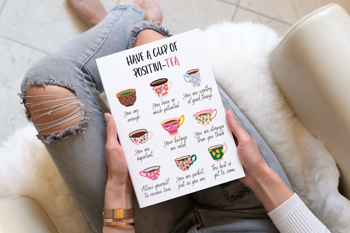 Positivi-tea Positivity Self Affirmation Self Care Digital Print Self Empowerment Positive SelfTalk Therapy Office Decor Mental Health Print