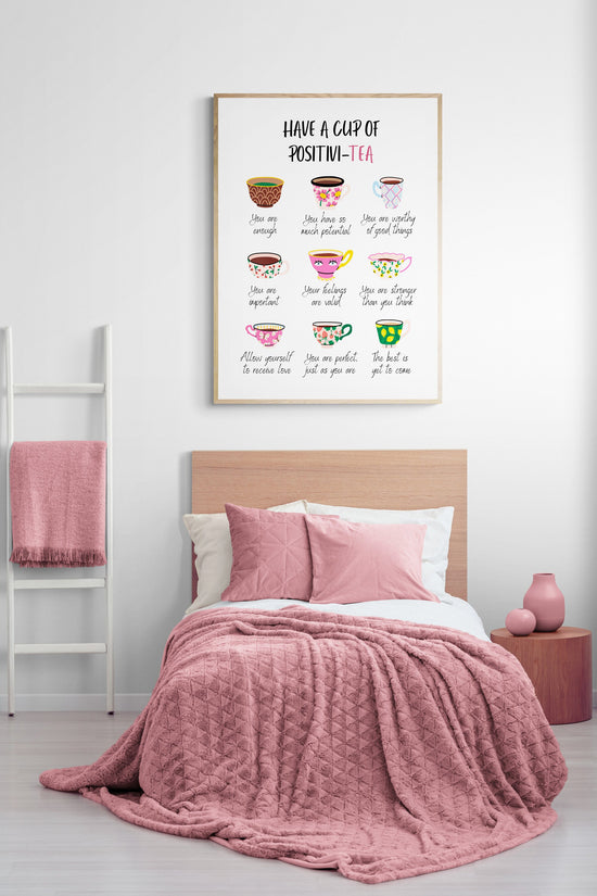 Positivi-tea Positivity Self Affirmation Self Care Digital Print Self Empowerment Positive SelfTalk Therapy Office Decor Mental Health Print