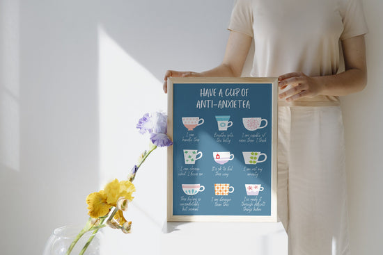 Anti-AnxieTEA Anxiety Affirmation Posters Self Care Digital Print Self Soothing Coping Strategy Therapy Office Decor Mental Health Print