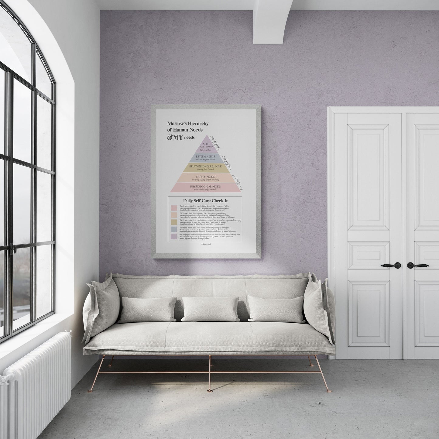 Maslow's Hierarchy of Needs Self Care Poster | Daily Check in | Emotional Needs | Therapy Office Decor | Mental Health Posters | Psychology