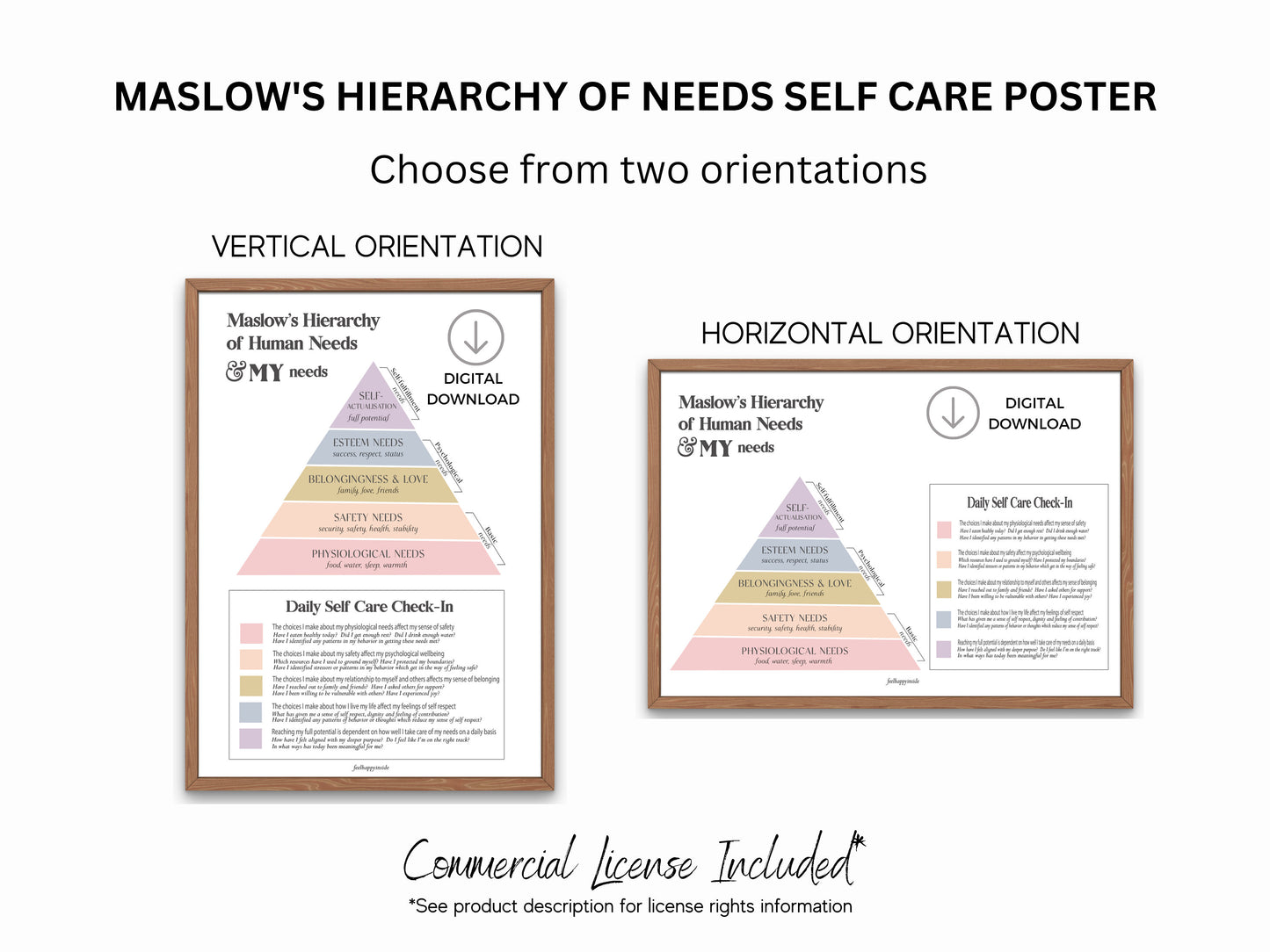 Maslow's Hierarchy of Needs Self Care Poster | Daily Check in | Emotional Needs | Therapy Office Decor | Mental Health Posters | Psychology