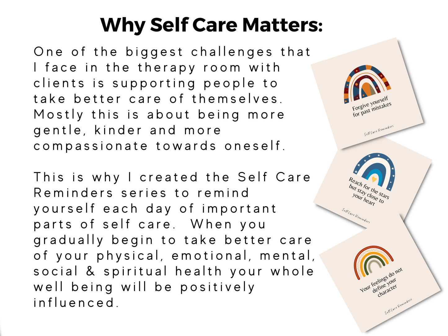 Bundle Boho Rainbow Digital Self Care Reminders Cards & Posters | Therapy Tools | Affirmation Cards | Mental Health Resources | Therapy Office Decor