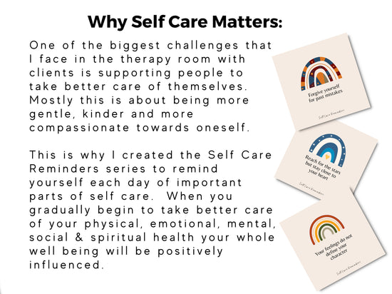 Boho Rainbow Self Care Reminders Cards | Therapy Tools | Affirmation Cards | Daily Intention Cards | Psychology resources | Mental Health