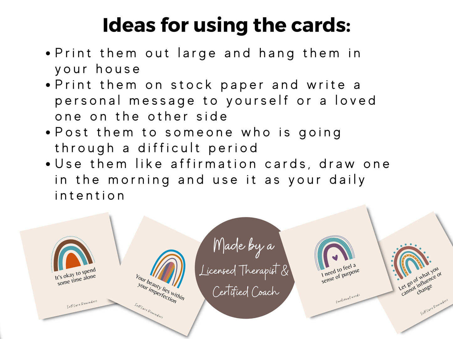 Boho Rainbow Self Care Reminders Cards | Therapy Tools | Affirmation Cards | Daily Intention Cards | Psychology resources | Mental Health