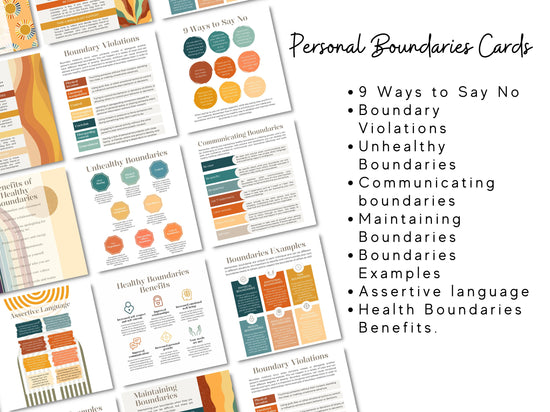 Personal Boundaries Poster Bundle | Relationship Skills Cards | Therapy Office Decor | Mental Health | Burnout Prevention | Self Care