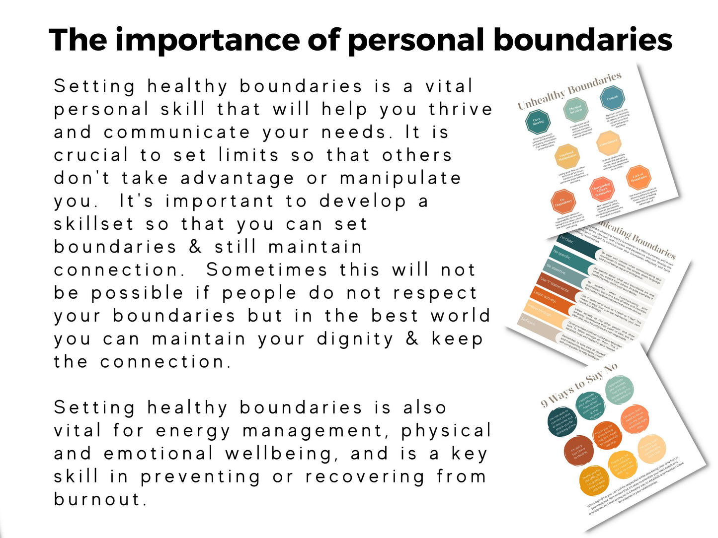Personal Boundaries Poster Bundle | Relationship Skills Cards | Therapy Office Decor | Mental Health | Burnout Prevention | Self Care
