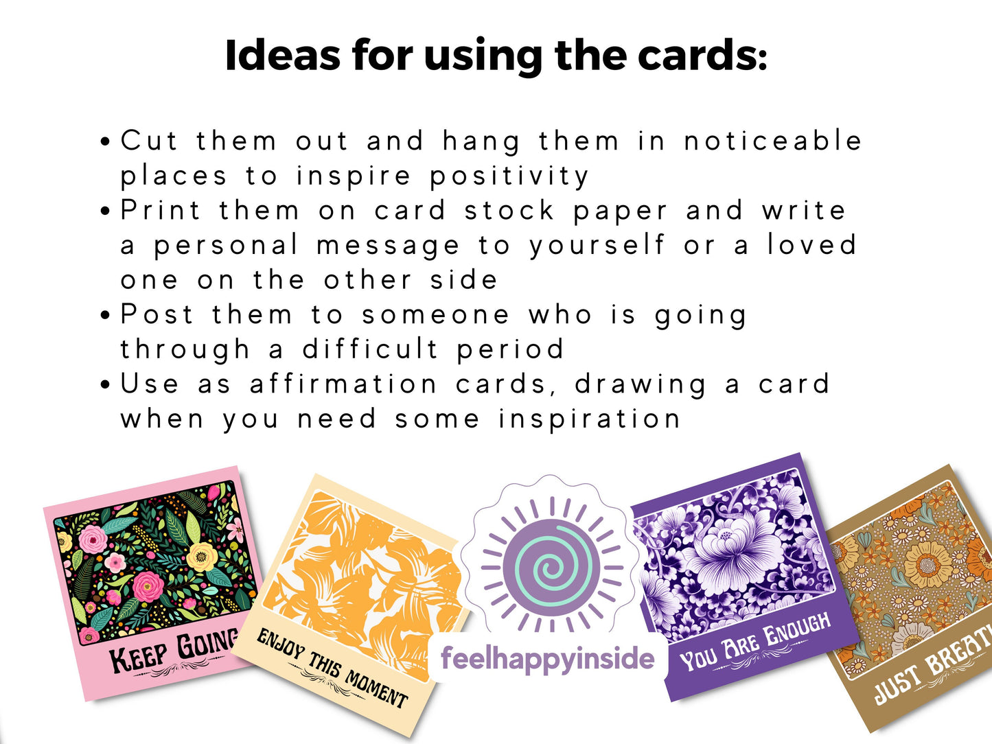 40 Digital Floral Design Positive Messages Cards | Mental Health Resources | Self Care Reminder Cards | Affirmation Cards | Therapy Tools