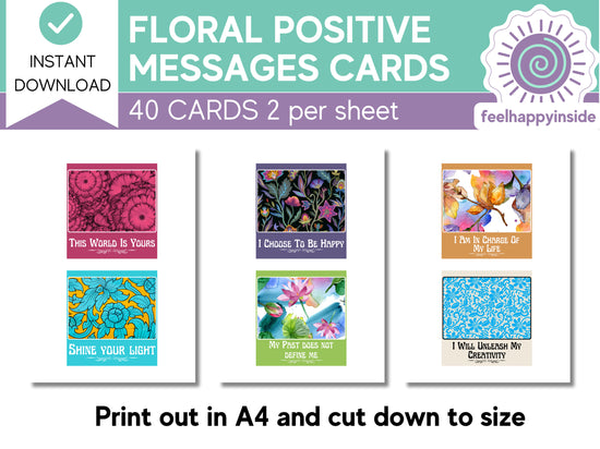 40 Digital Floral Design Positive Messages Cards | Mental Health Resources | Self Care Reminder Cards | Affirmation Cards | Therapy Tools
