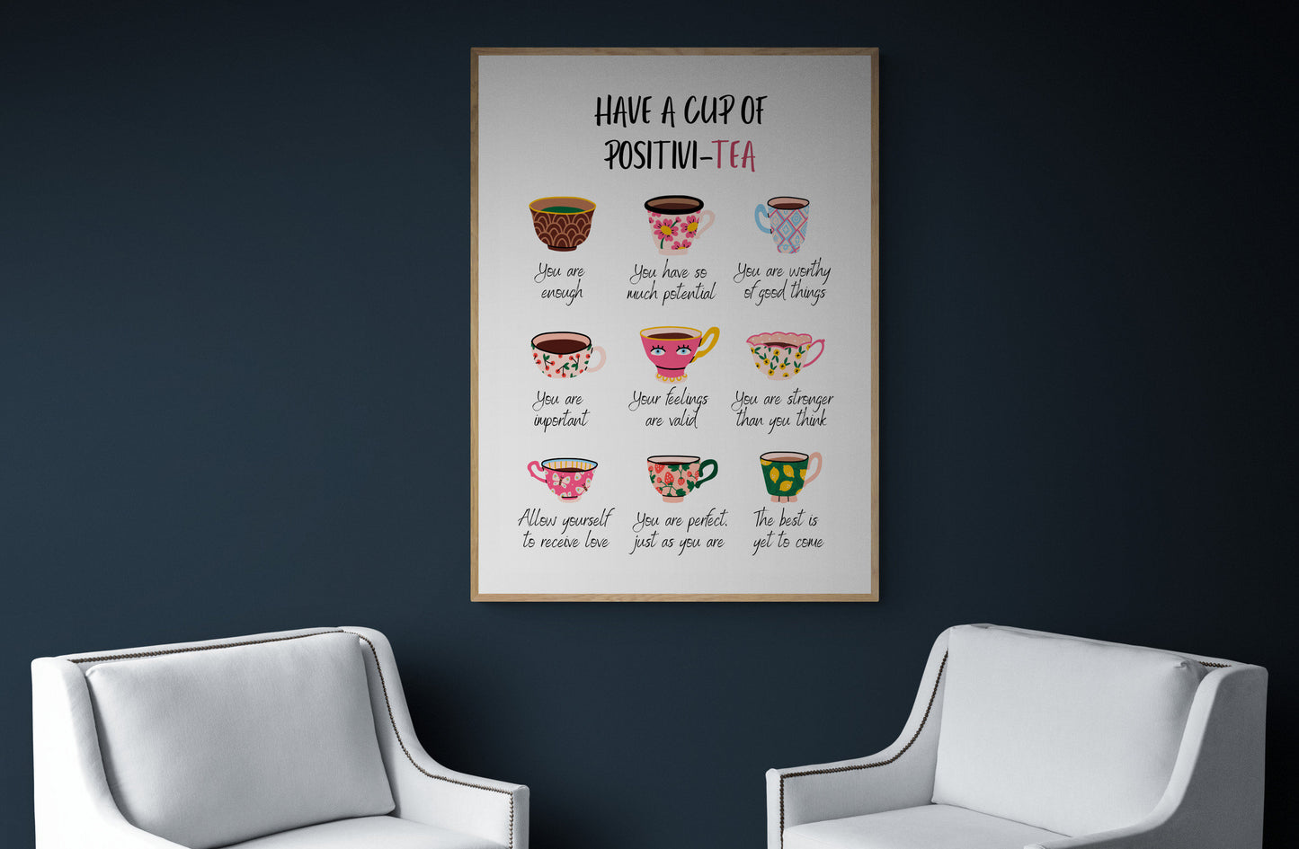 Positivi-tea Positivity Self Affirmation Self Care Digital Print Self Empowerment Positive SelfTalk Therapy Office Decor Mental Health Print