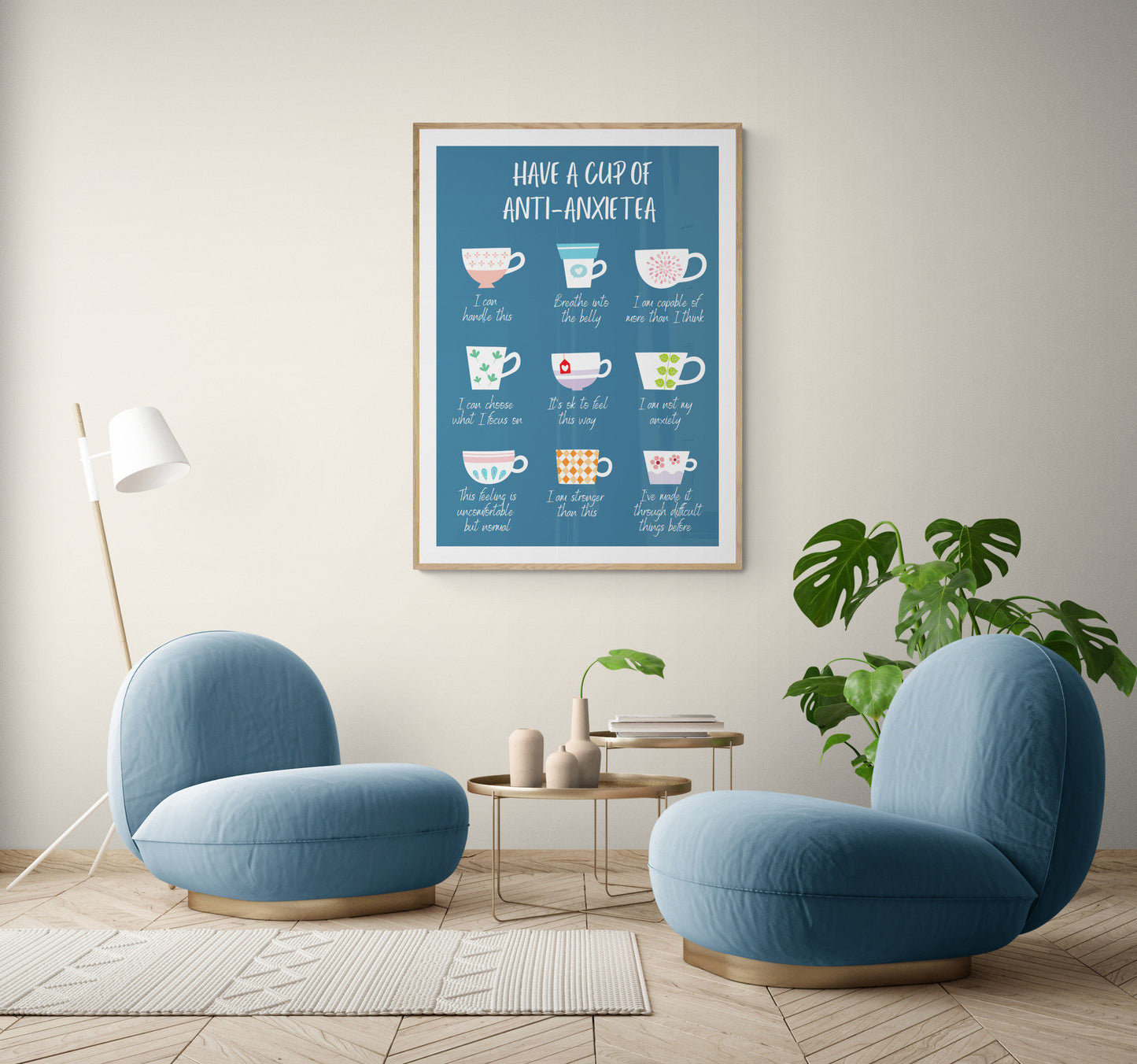 Anti-AnxieTEA Anxiety Affirmation Posters Self Care Digital Print Self Soothing Coping Strategy Therapy Office Decor Mental Health Print