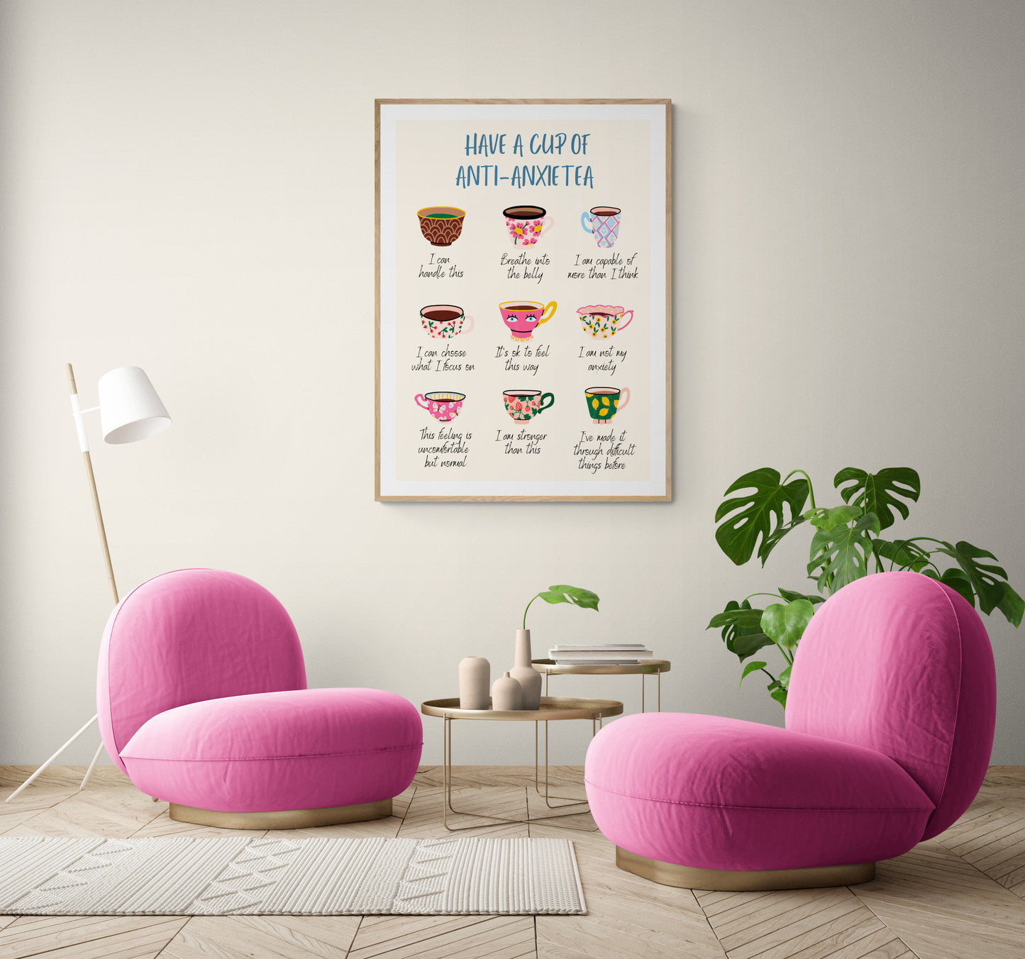 Anti-AnxieTEA Anxiety Affirmation Posters Self Care Digital Print Self Soothing Coping Strategy Therapy Office Decor Mental Health Print