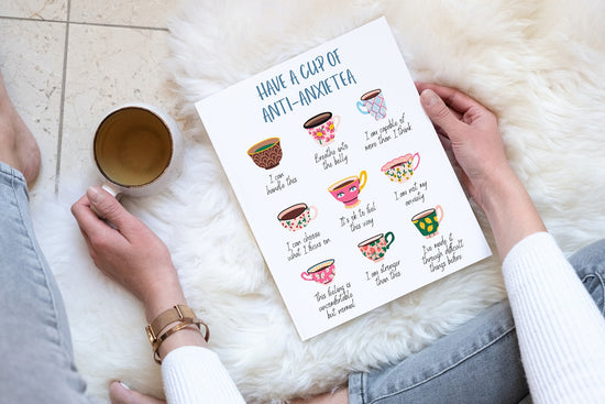 Anti-AnxieTEA Anxiety Affirmation Posters Self Care Digital Print Self Soothing Coping Strategy Therapy Office Decor Mental Health Print