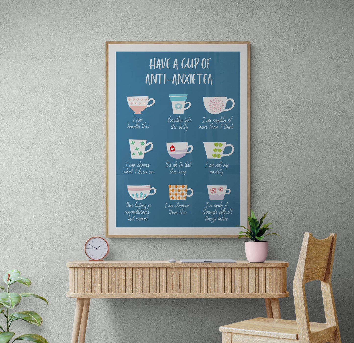 Anti-AnxieTEA Anxiety Affirmation Posters Self Care Digital Print Self Soothing Coping Strategy Therapy Office Decor Mental Health Print