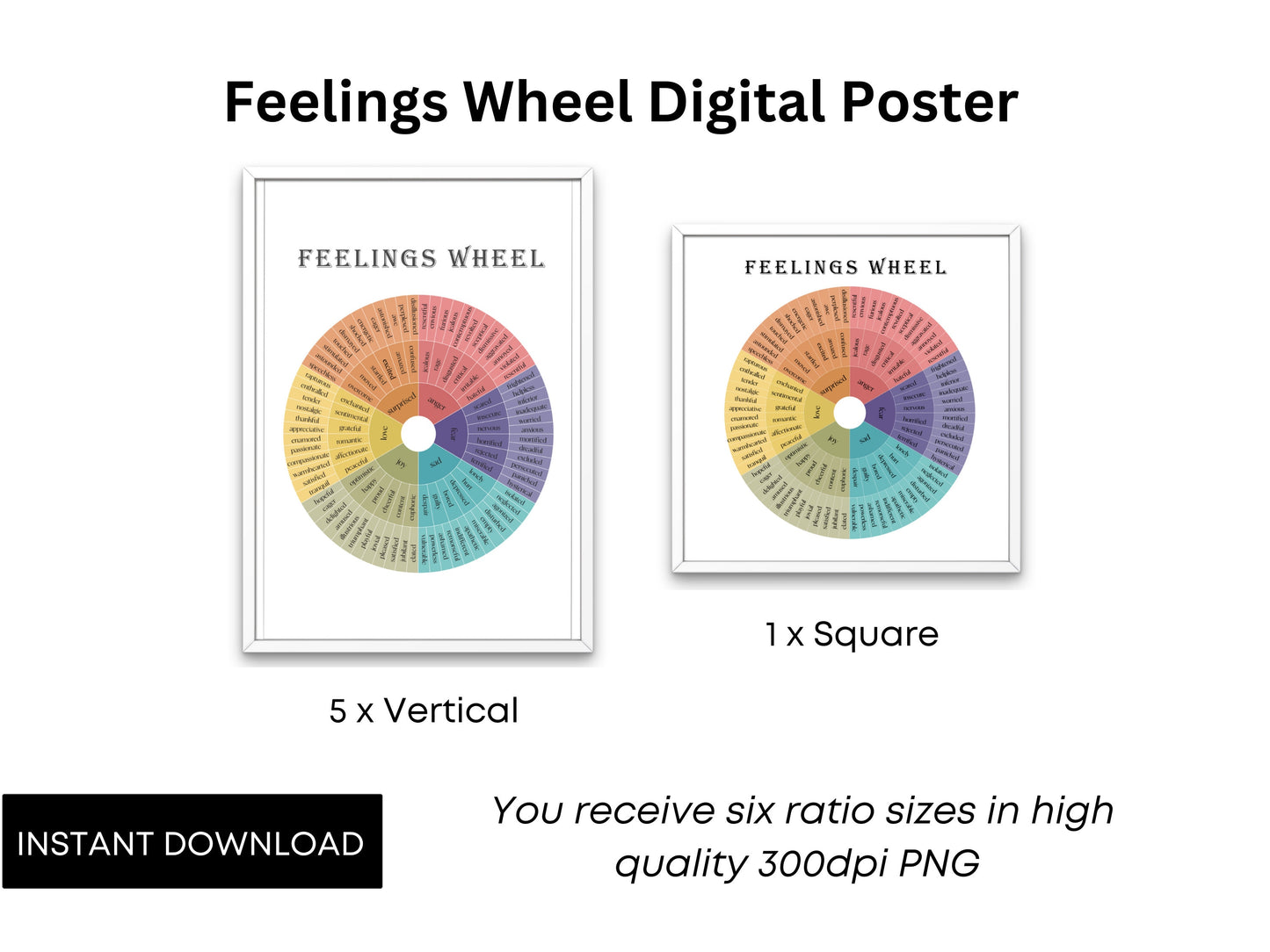 Feelings Wheel | Therapy Tools | Therapy Office Decor | Home Decor | Digital Mental Health Posters | Classroom | Non Violent Communication