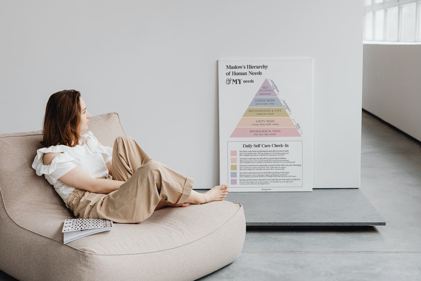 Maslow's Hierarchy of Needs Self Care Poster | Daily Check in | Emotional Needs | Therapy Office Decor | Mental Health Posters | Psychology