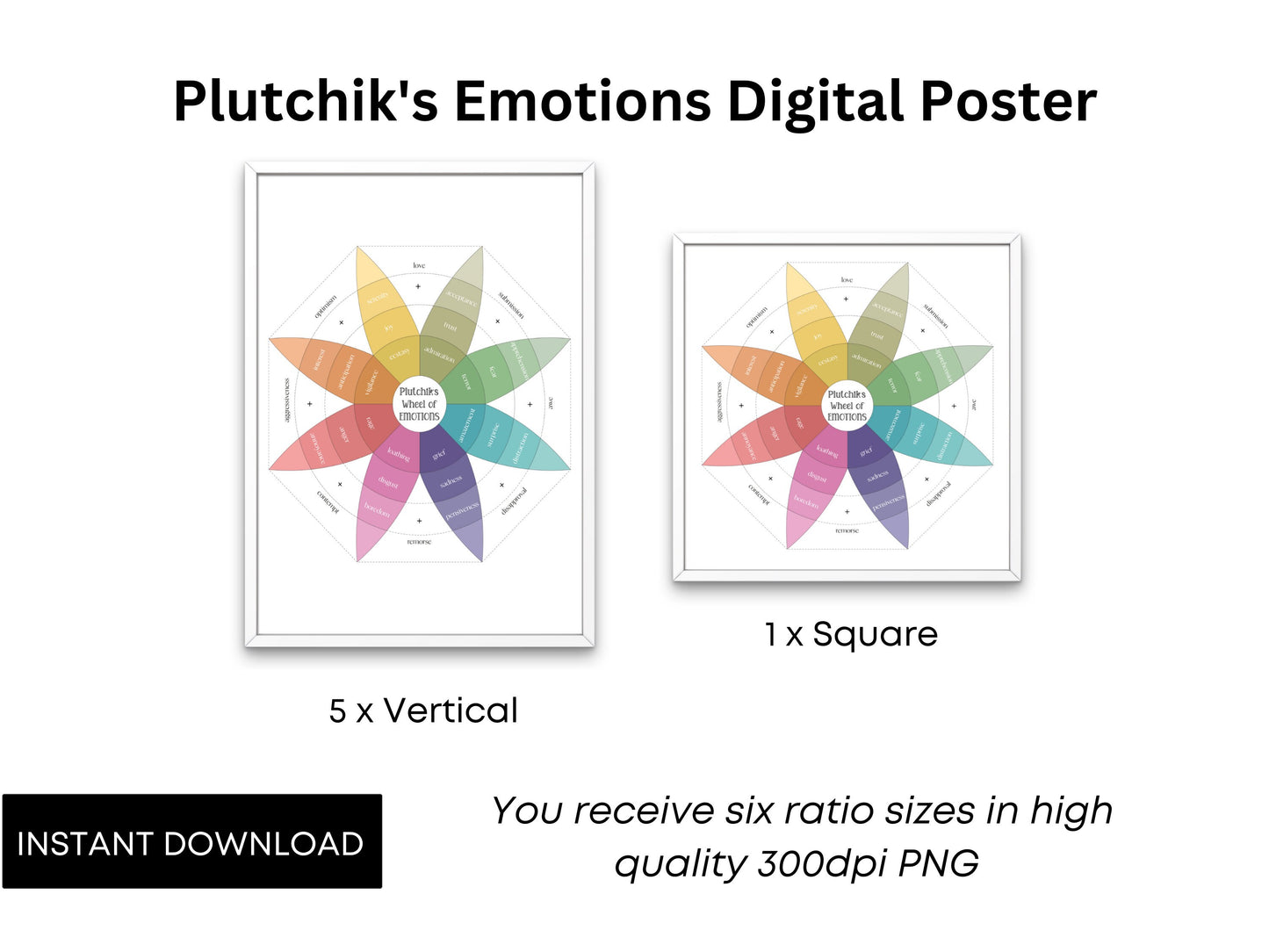 Plutchik's Wheel of Emotions | Feelings Wheel | Therapy Tools | Therapy Office Decor | Home Decor Digital Posters | Mental Health Poster
